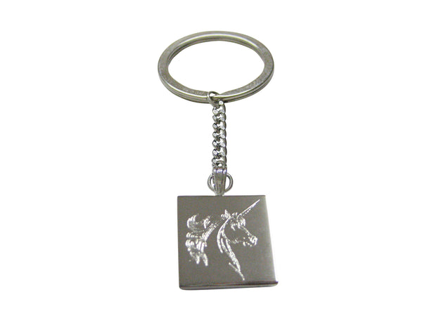 Silver Toned Etched Unicorn Head Pendant Keychain