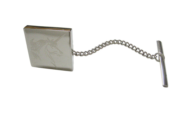 Silver Toned Etched Unicorn Head Tie Tack