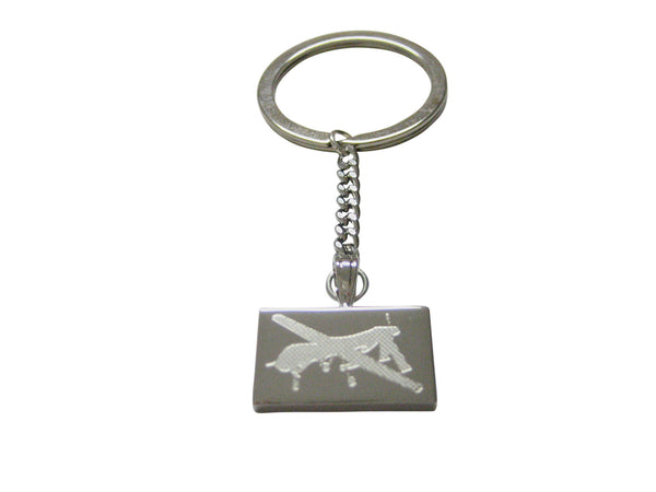 Silver Toned Etched Unmanned Aerial Vehicle UAV Drone Keychain