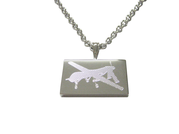 Silver Toned Etched Unmanned Aerial Vehicle UAV Drone Pendant Necklace