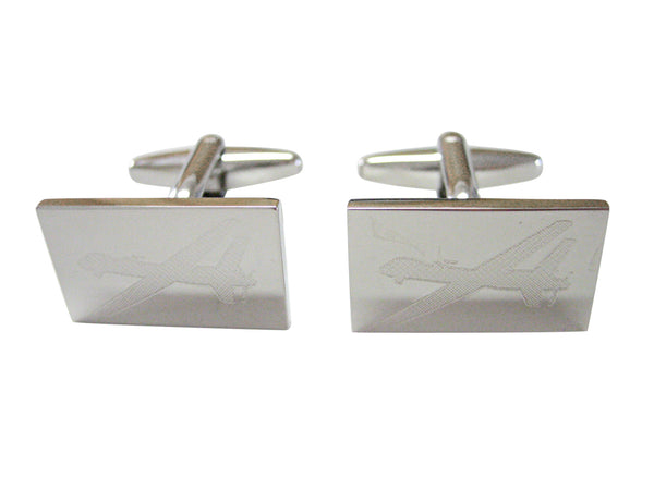 Silver Toned Etched Unmanned Aerial Vehicle UAV Drone V2 Cufflinks