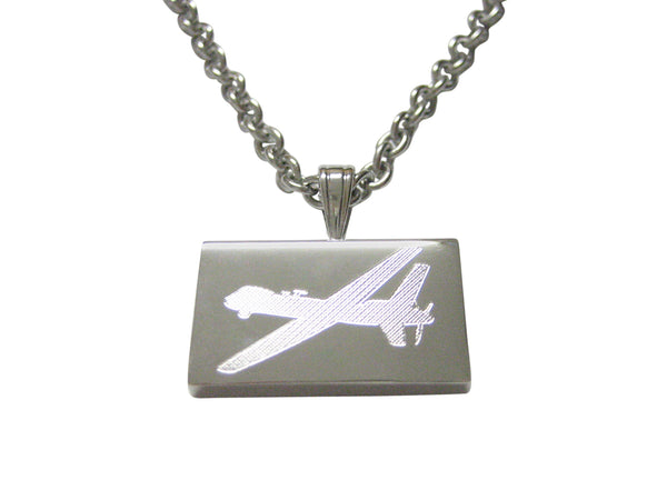 Silver Toned Etched Unmanned Aerial Vehicle UAV Drone V2 Pendant Necklace