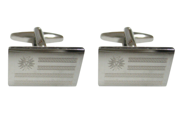 Silver Toned Etched Uruguay Flag Cufflinks