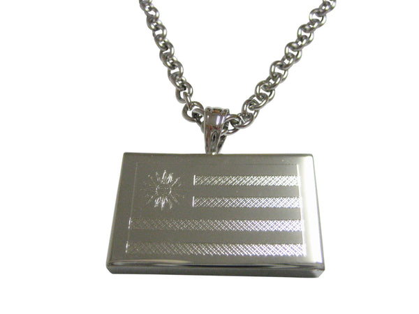 Silver Toned Etched Uruguay Flag Pendant Necklace