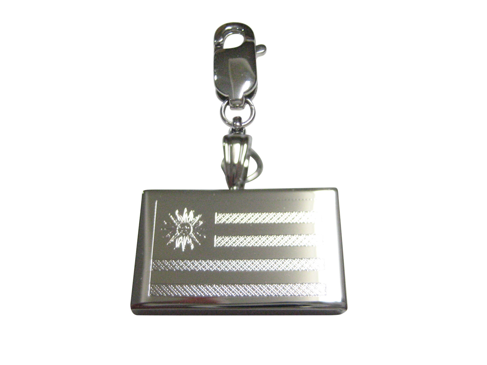Silver Toned Etched Uruguay Flag Pendant Zipper Pull Charm