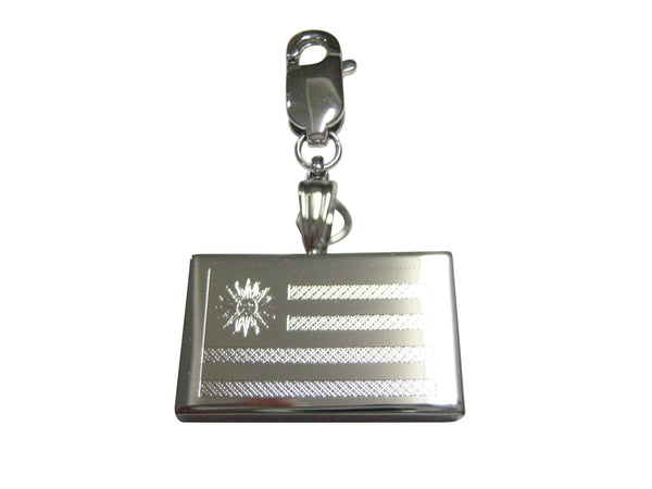 Silver Toned Etched Uruguay Flag Pendant Zipper Pull Charm