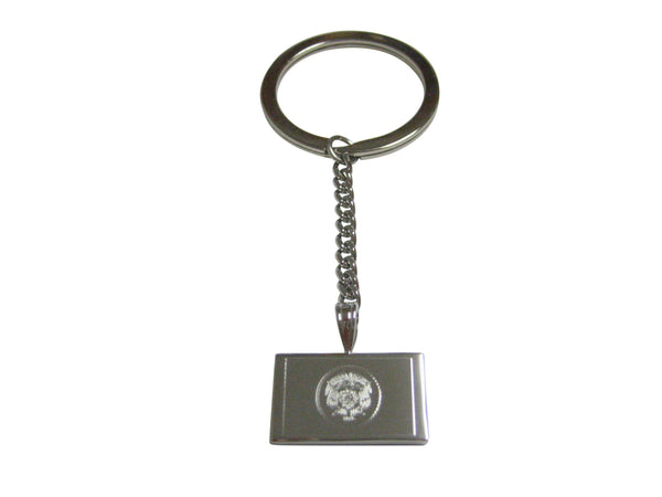 Silver Toned Etched Utah State Flag Pendant Keychain