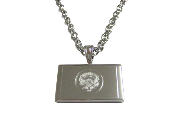 Silver Toned Etched Utah State Flag Pendant Necklace