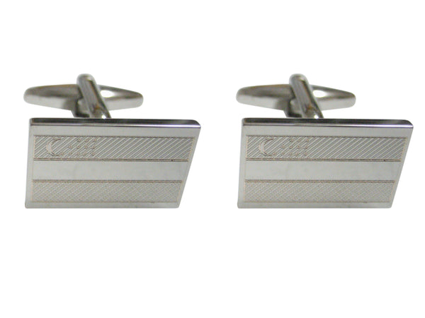 Silver Toned Etched Uzbekistan Flag Cufflinks