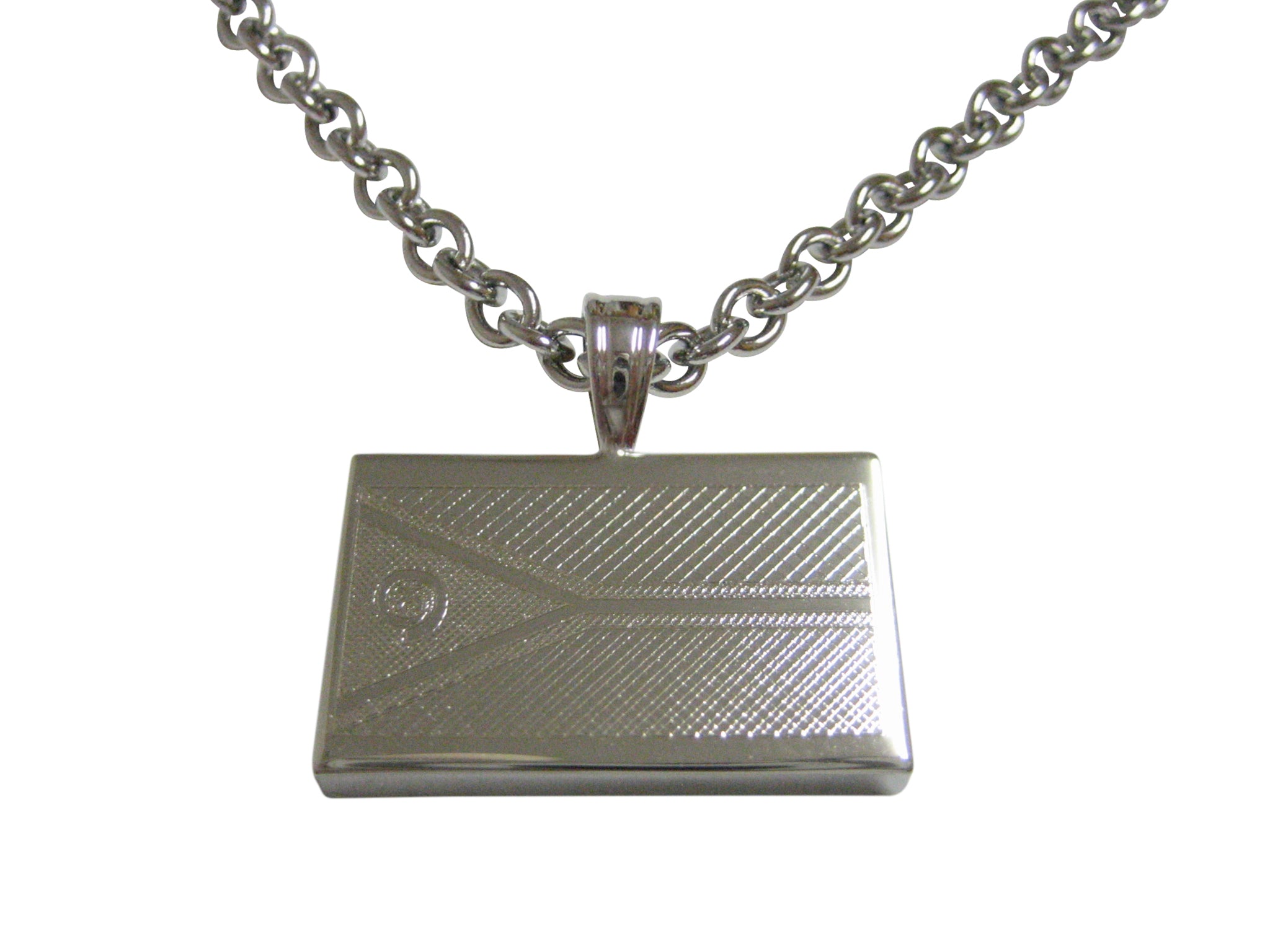 Silver Toned Etched Vanuatu Flag Pendant Necklace