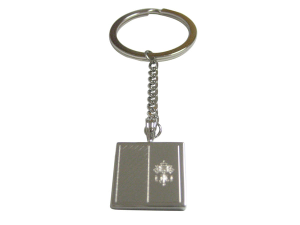 Silver Toned Etched Vatican City Flag Pendant Keychain