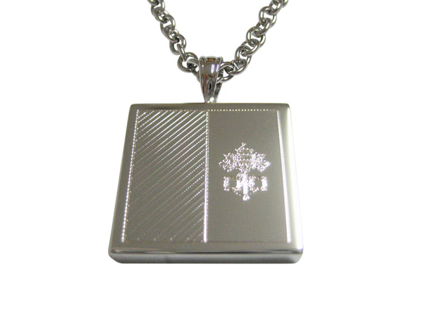 Silver Toned Etched Vatican City Flag Pendant Necklace