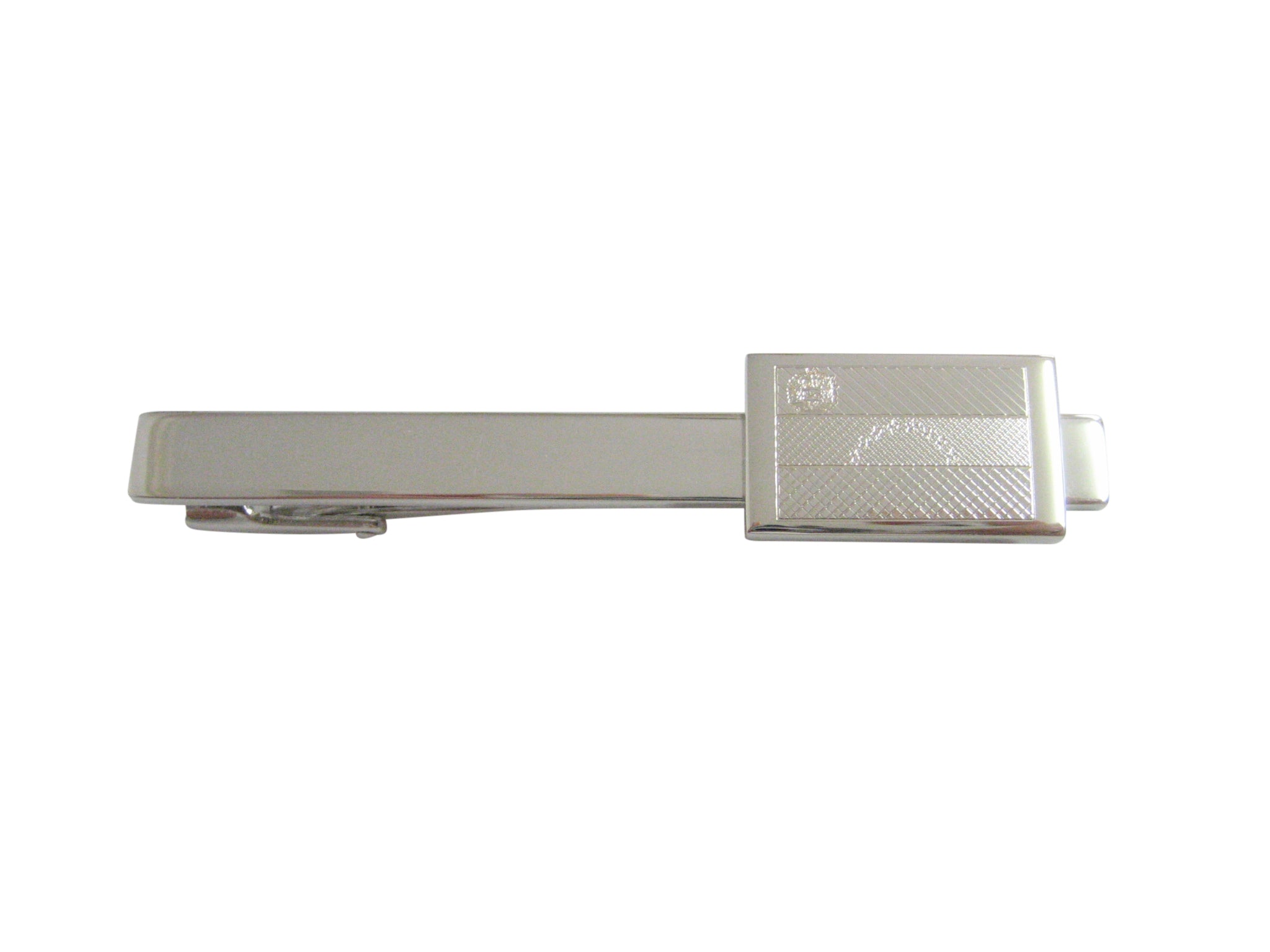 Silver Toned Etched Venezuela Flag Square Tie Clip