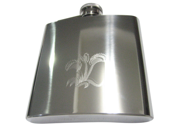 Silver Toned Etched Venus Fly Trap Carnivorous Plant 6oz Flask
