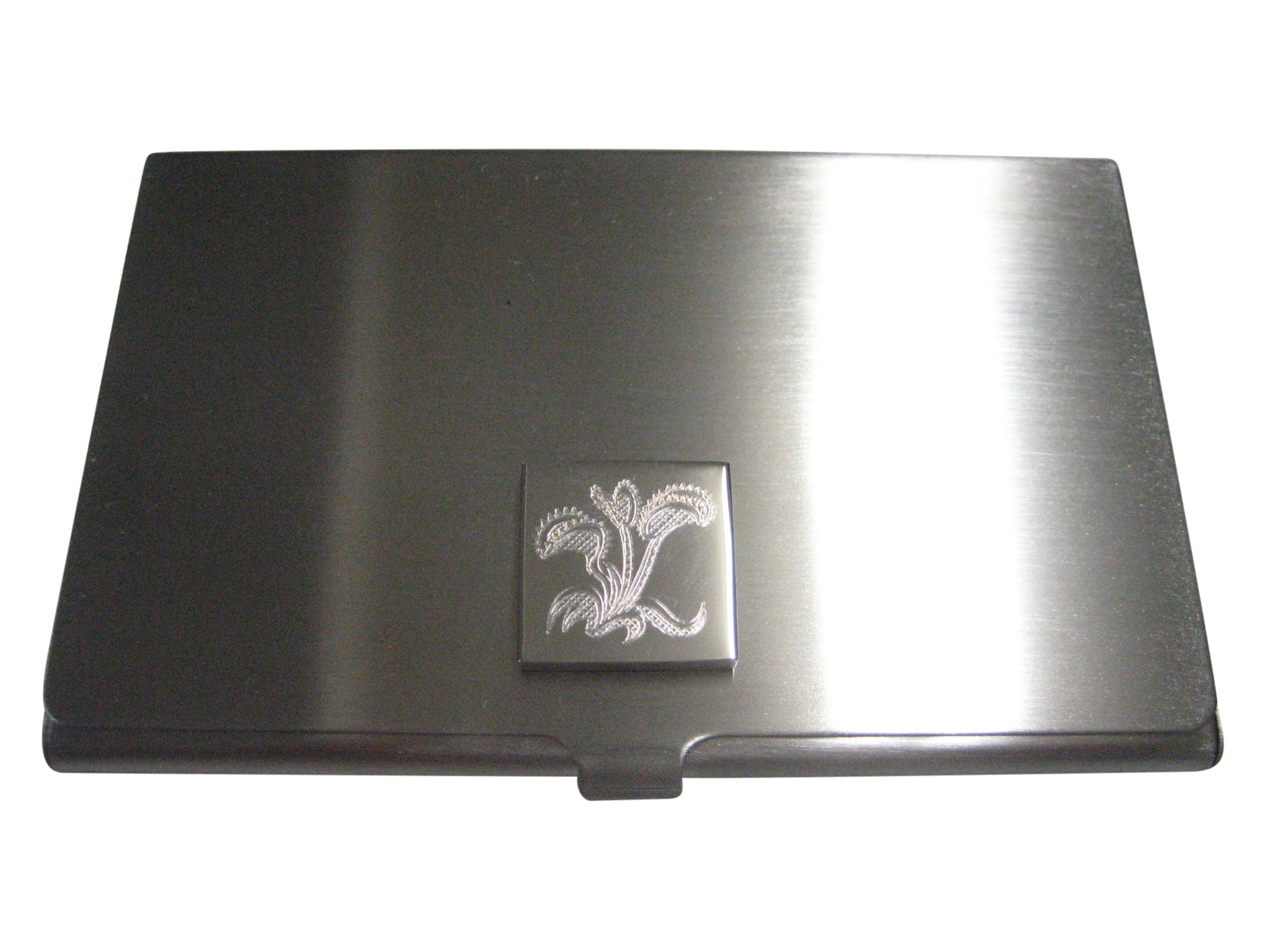 Silver Toned Etched Venus Fly Trap Carnivorous Plant Pendant Business Card Holder