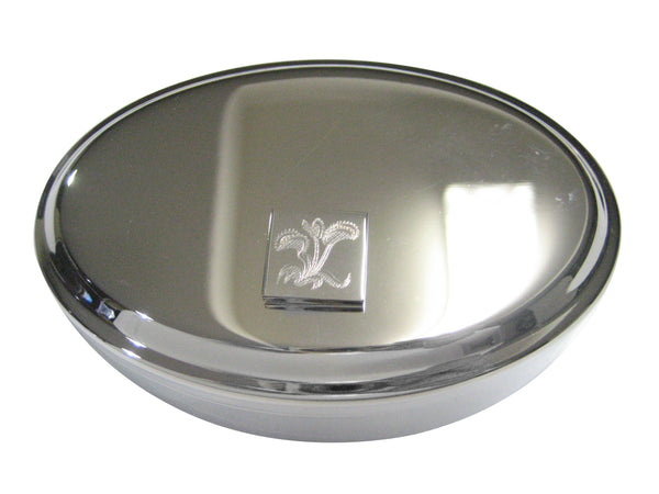 Silver Toned Etched Venus Fly Trap Carnivorous Plant Pendant Oval Trinket Jewelry Box