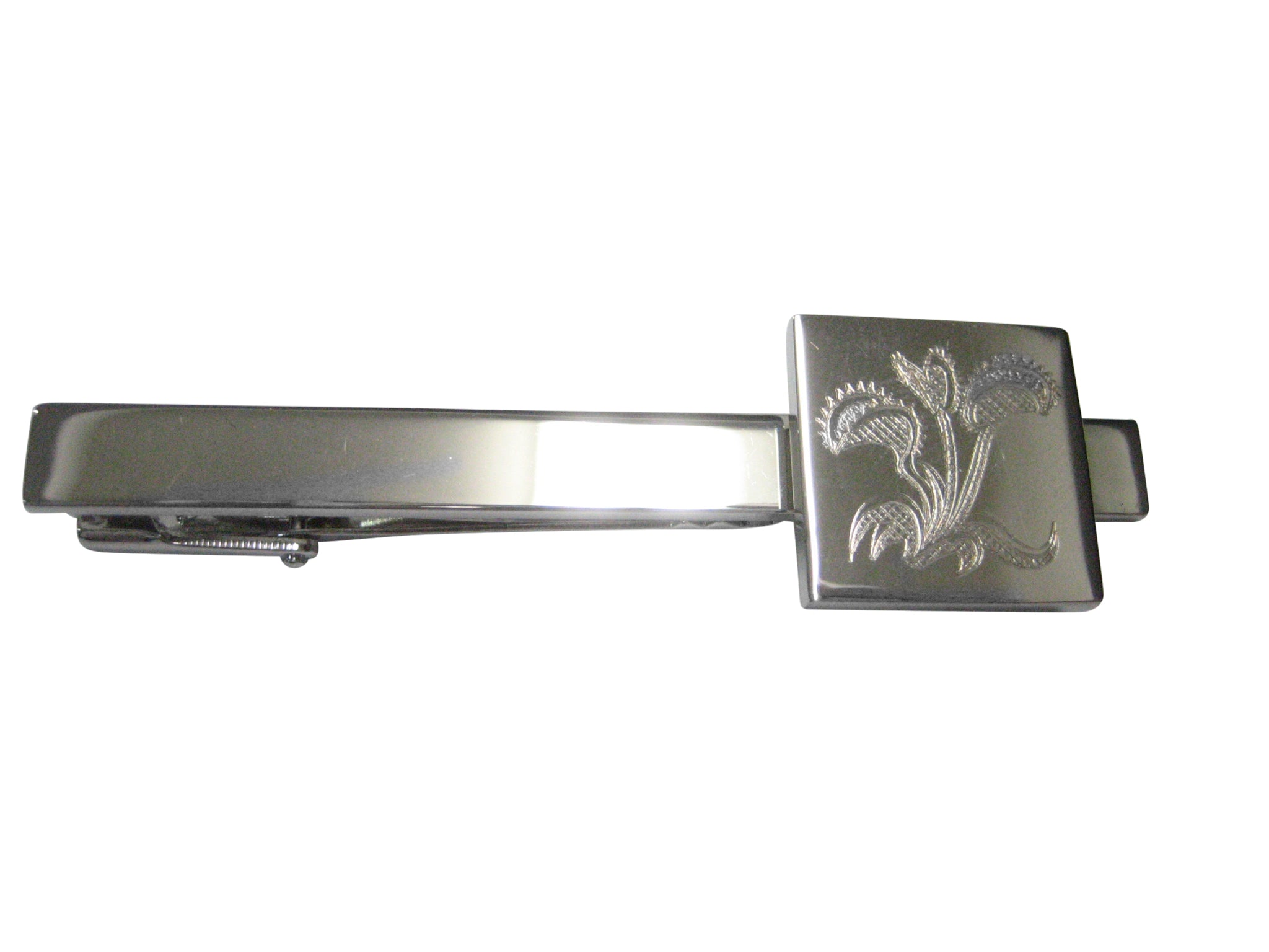 Silver Toned Etched Venus Fly Trap Carnivorous Plant Pendant Tie Clip