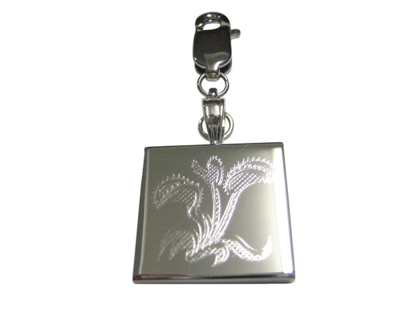 Silver Toned Etched Venus Fly Trap Carnivorous Plant Pendant Zipper Pull Charm