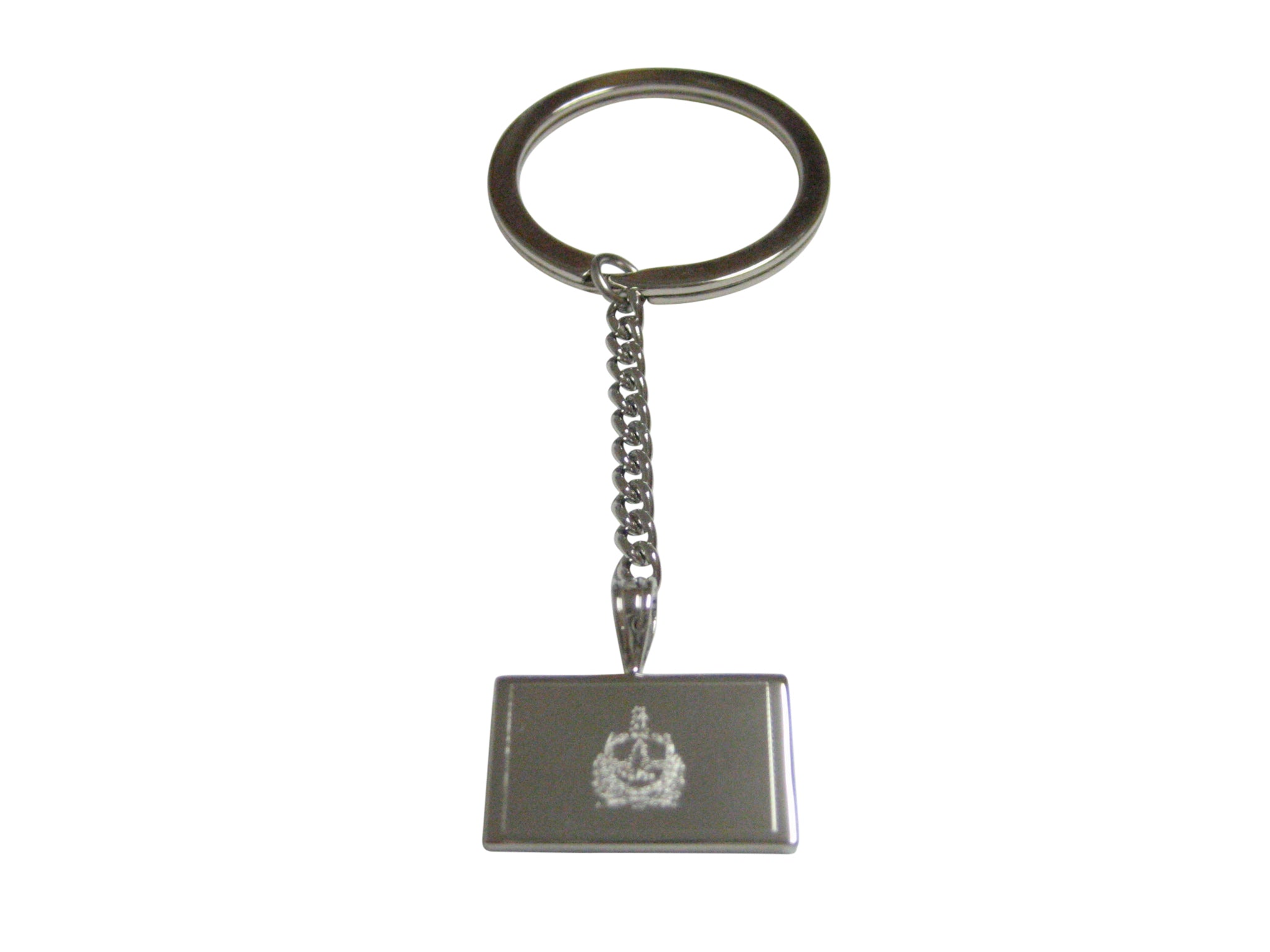 Silver Toned Etched Vermont State Flag Pendant Keychain