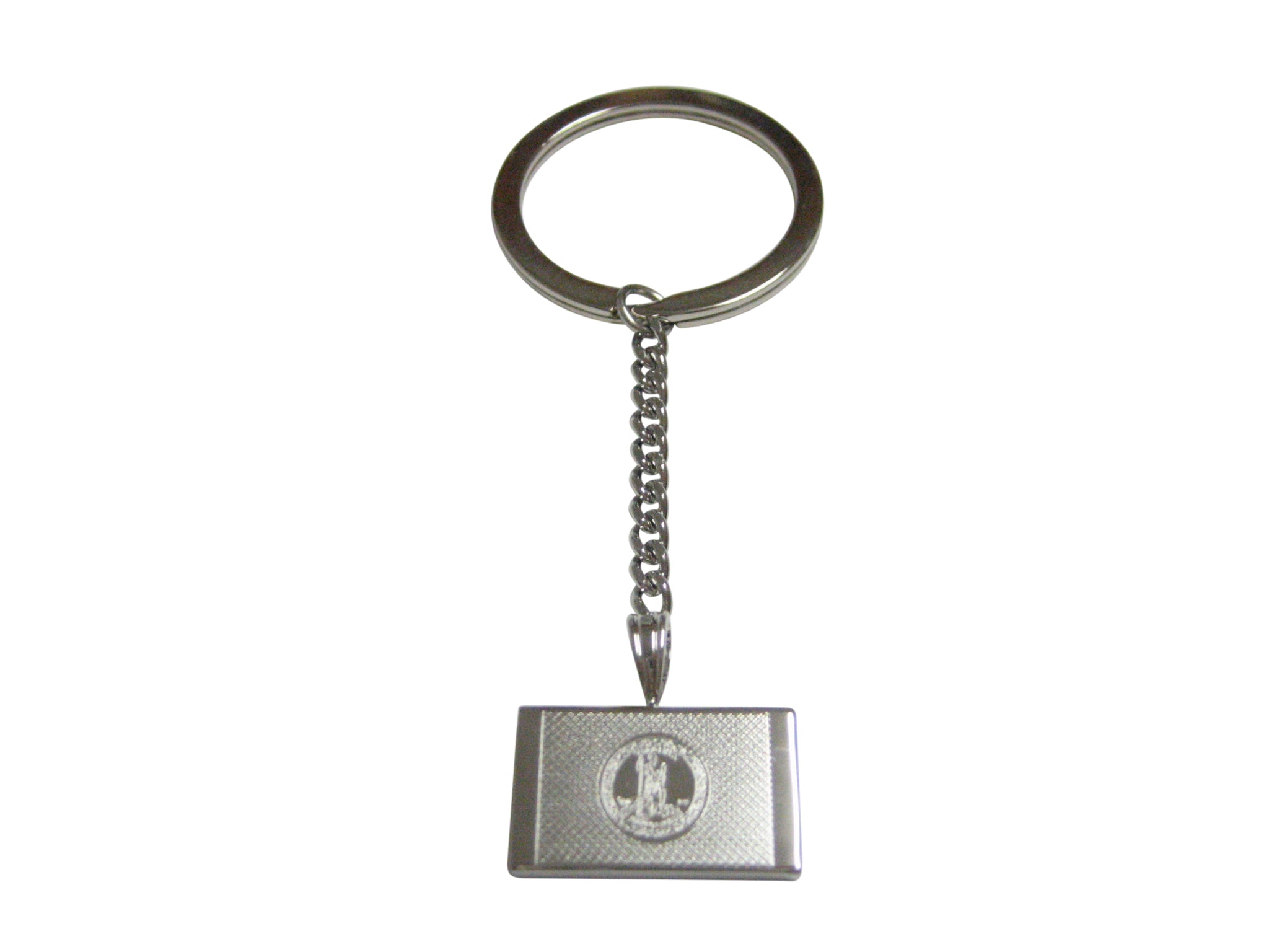 Silver Toned Etched Virginia State Flag Pendant Keychain