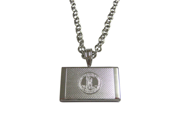 Silver Toned Etched Virginia State Flag Pendant Necklace