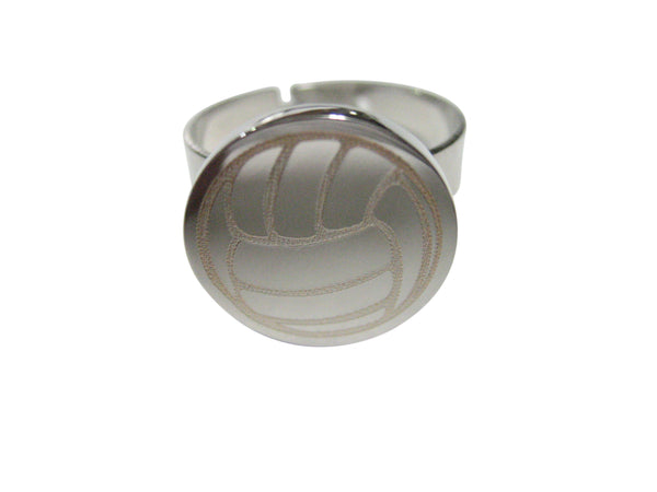 Silver Toned Etched Volleyball Adjustable Size Fashion Ring