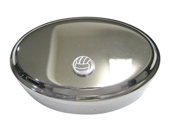 Silver Toned Etched Volleyball Oval Trinket Jewelry Box