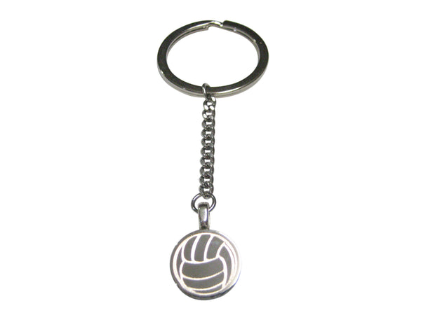 Silver Toned Etched Volleyball Pendant Keychain