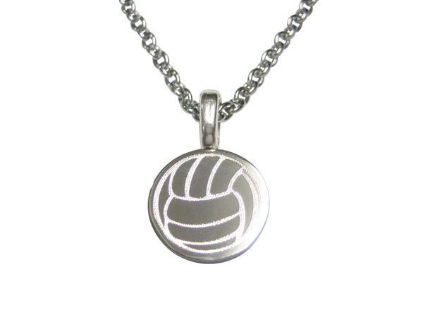 Silver Toned Etched Volleyball Pendant Necklace