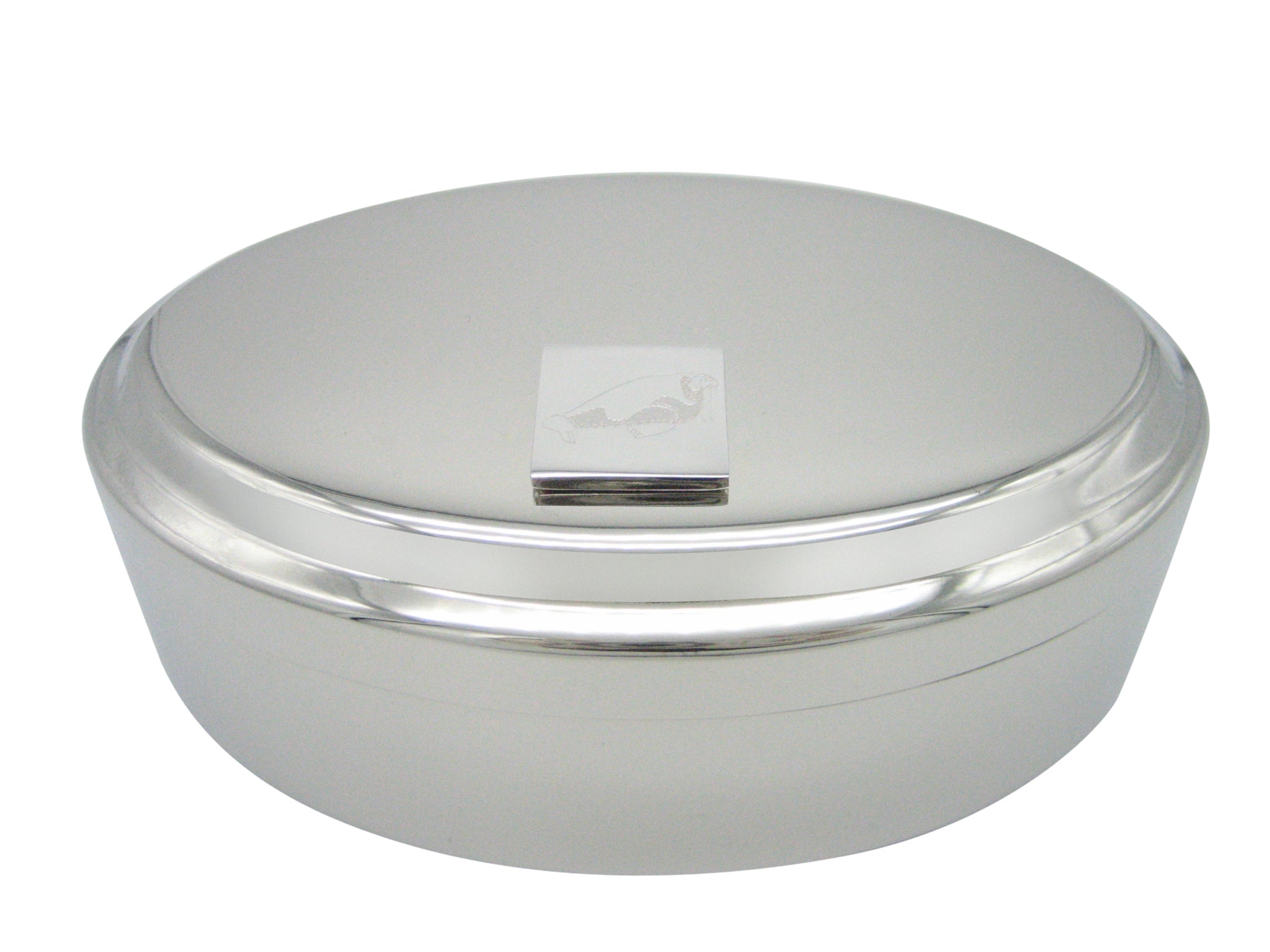 Silver Toned Etched Walrus Pendant Oval Trinket Jewelry Box