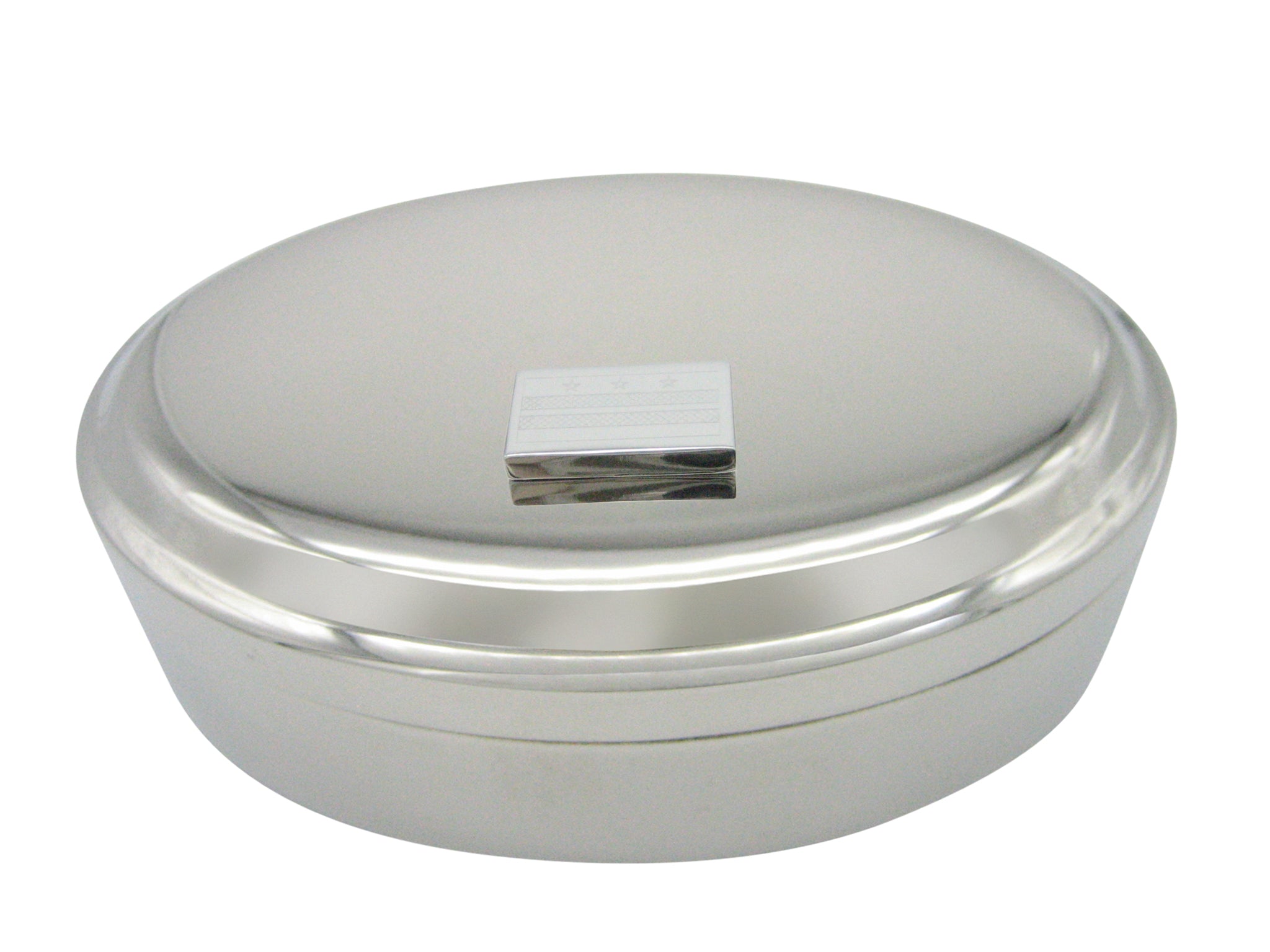 Silver Toned Etched Washington DC Flag Pendant Oval Trinket Jewelry Box