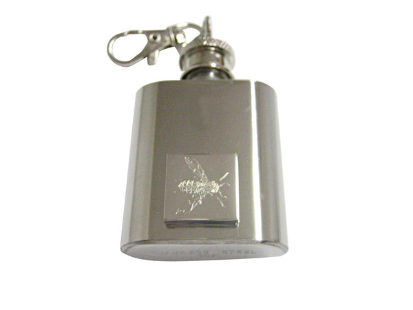 Silver Toned Etched Wasp Insect 1 Oz. Stainless Steel Key Chain Flask