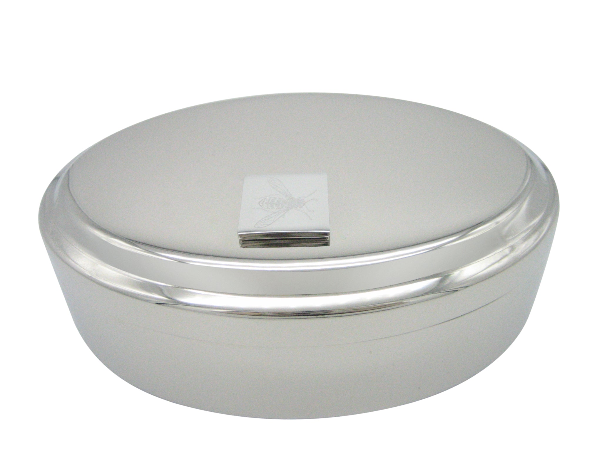 Silver Toned Etched Wasp Insect Pendant Oval Trinket Jewelry Box