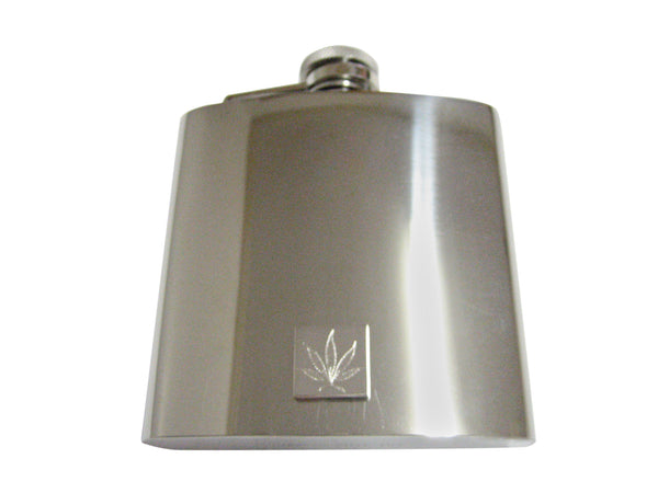 Silver Toned Etched Weed 6 Oz. Stainless Steel Flask
