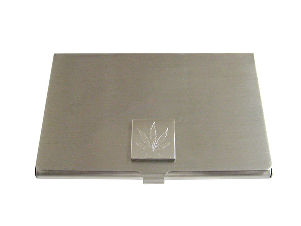 Silver Toned Etched Weed Business Card Holder