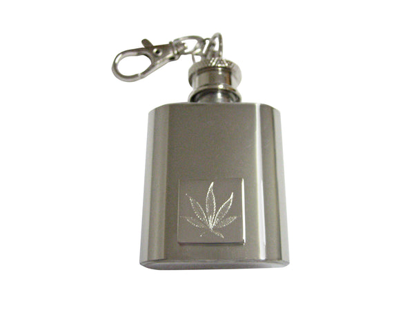 Silver Toned Etched Weed 1 Oz. Stainless Steel Key Chain Flask