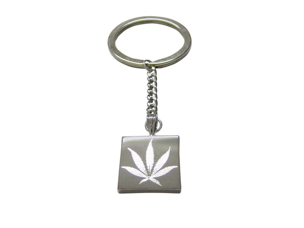 Silver Toned Etched Weed Keychain