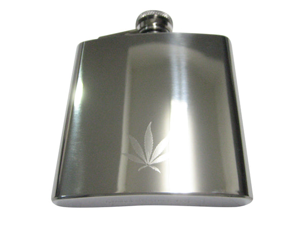 Silver Toned Etched Weed Marijuana Plant 6oz Flask
