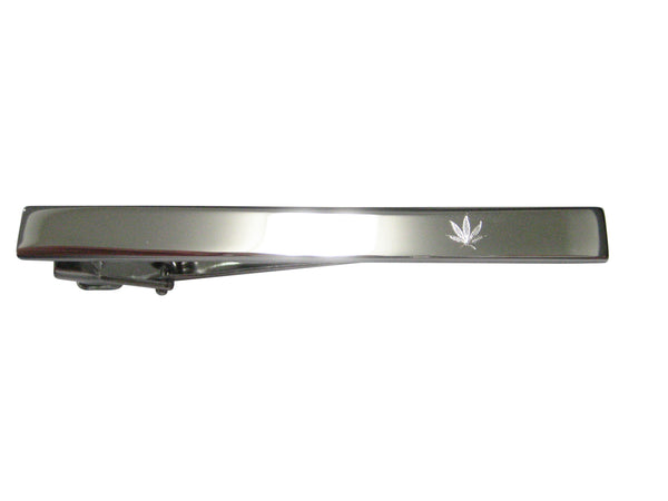 Silver Toned Etched Weed Marijuana Plant Tie Clip