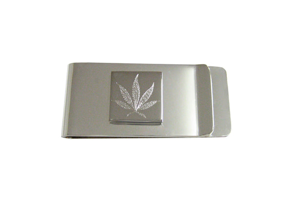 Silver Toned Etched Weed Money Clip