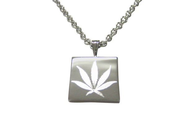 Silver Toned Etched Weed Pendant Necklace