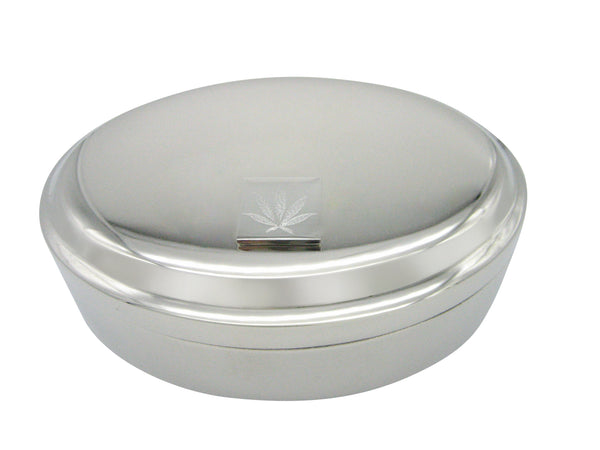 Silver Toned Etched Weed Pendant Oval Trinket Jewelry Box