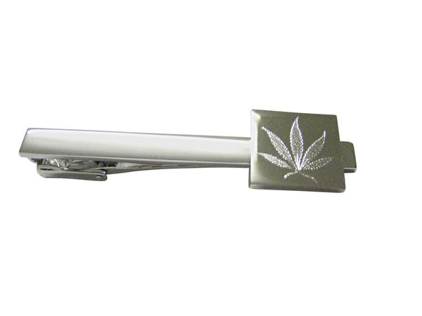 Silver Toned Etched Weed Square Tie Clip