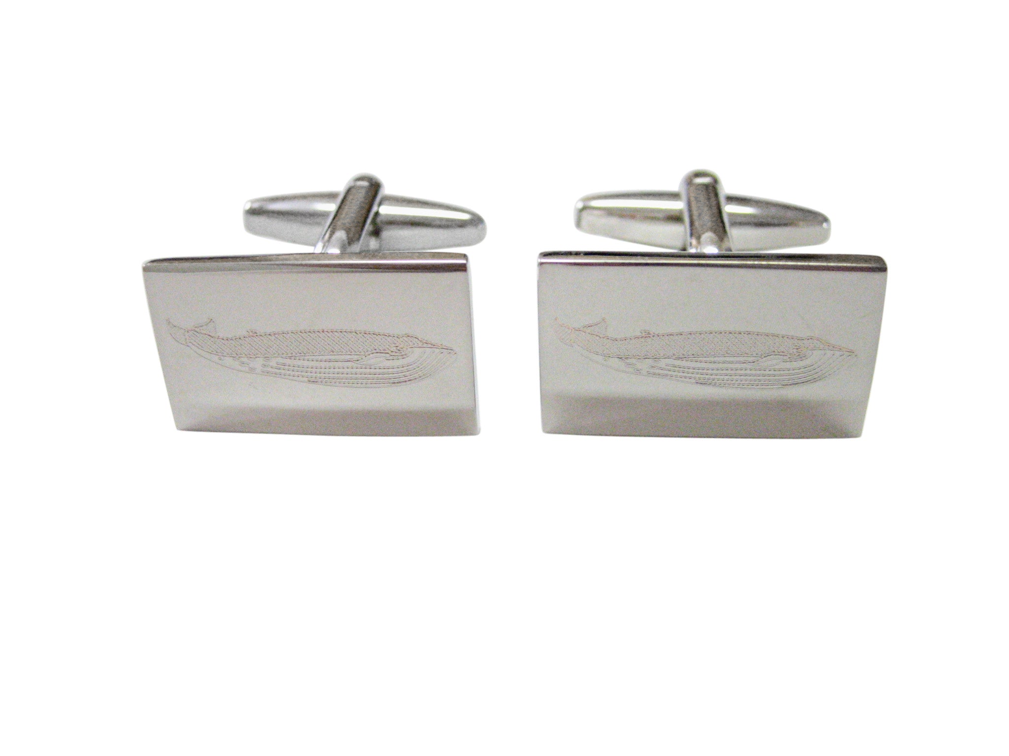 Silver Toned Etched Whale Cufflinks