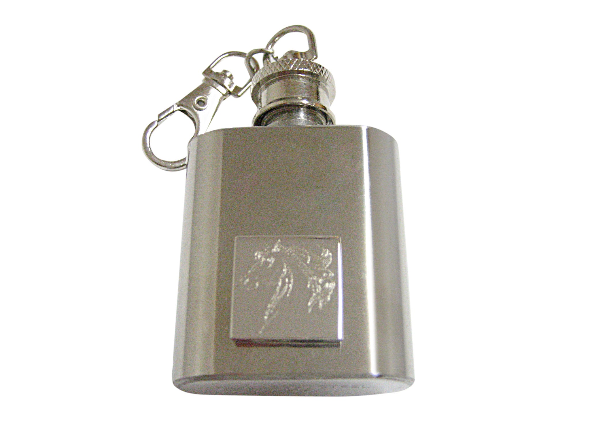 Silver Toned Etched Wild Horse Head 1 Oz. Stainless Steel Key Chain Flask