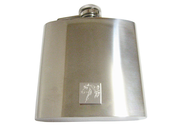 Silver Toned Etched Wild Horse Head 6 Oz. Stainless Steel Flask