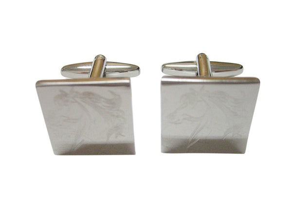 Silver Toned Etched Wild Horse Head Cufflinks
