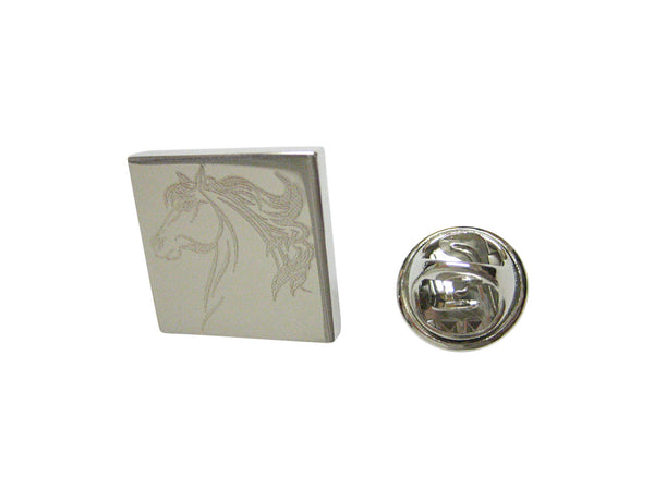 Silver Toned Etched Wild Horse Head Lapel Pin