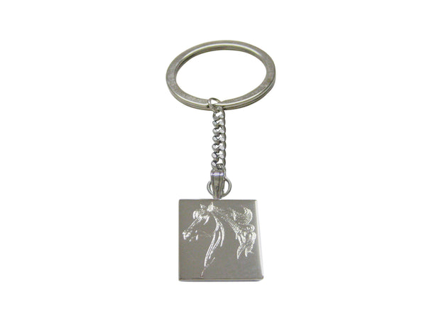 Silver Toned Etched Wild Horse Head Pendant Keychain