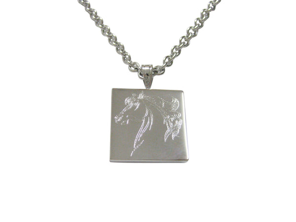 Silver Toned Etched Wild Horse Head Pendant Necklace